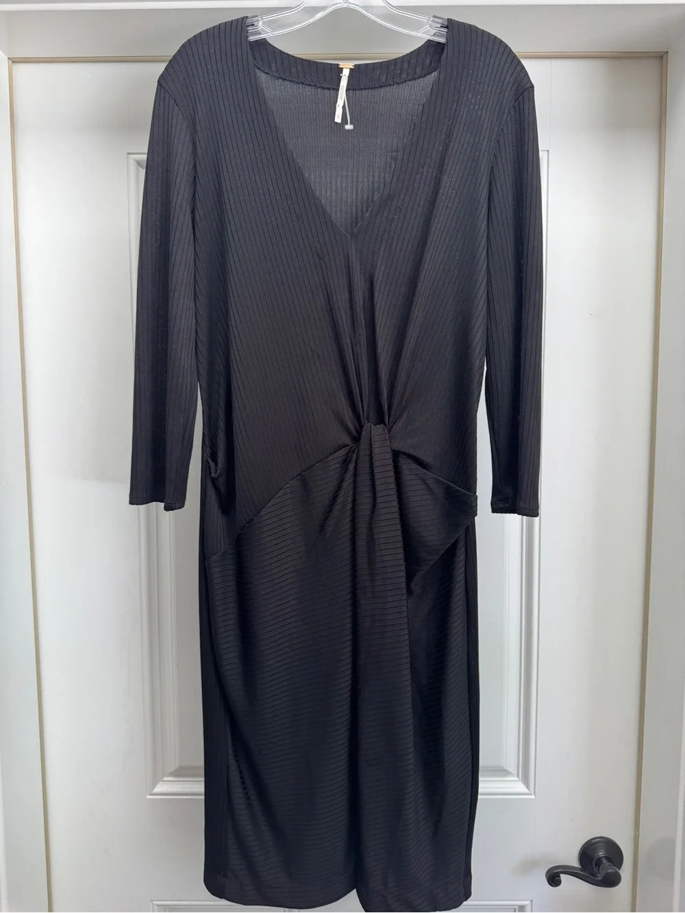 Free People Black Irene Twist Knit Dress Ribbed Slit Large